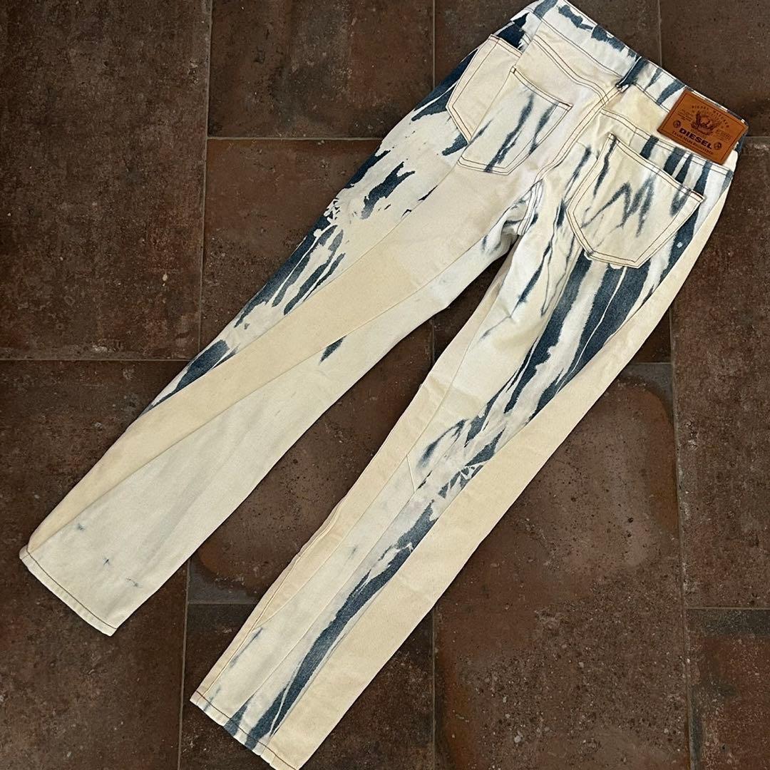 新品 DIESEL 生成り 切替 タイダイ加工 スリム ジーンズ 再構築