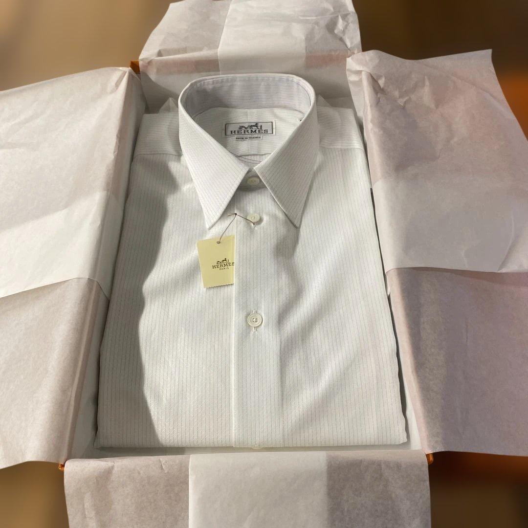 未使用　HERMES ホワイトストライプシャツ 40
