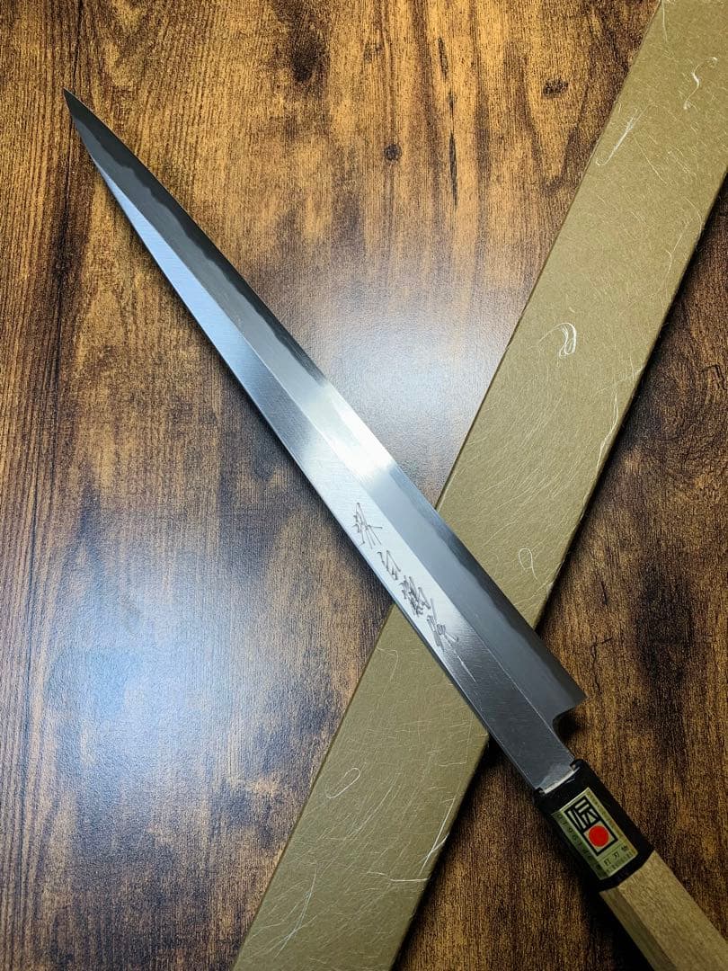 堺打刃物　フグ引　白ニ鋼　包丁　尺一寸　水牛八角柄