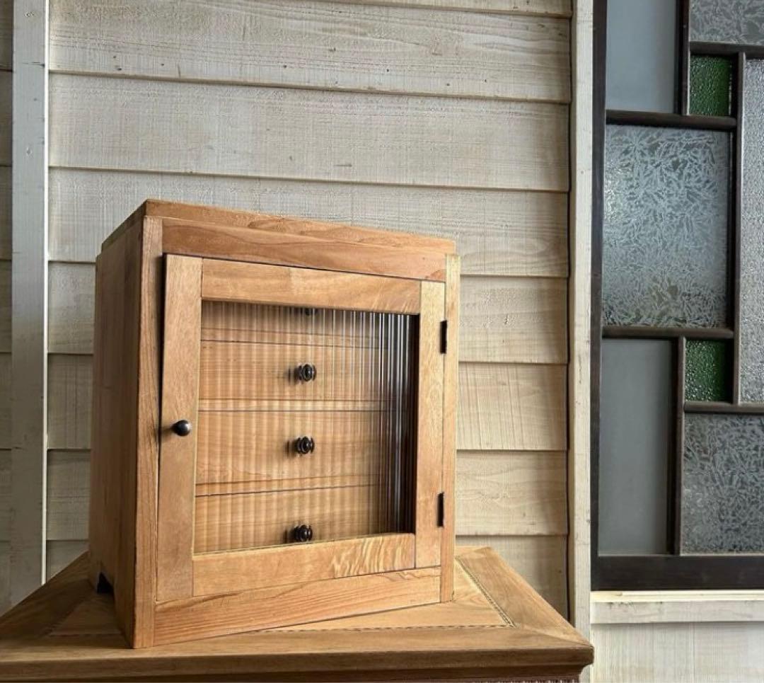 アンティーク　収納棚　引き出し　ガラス戸　レトロ　古道具　ヴィンテージ