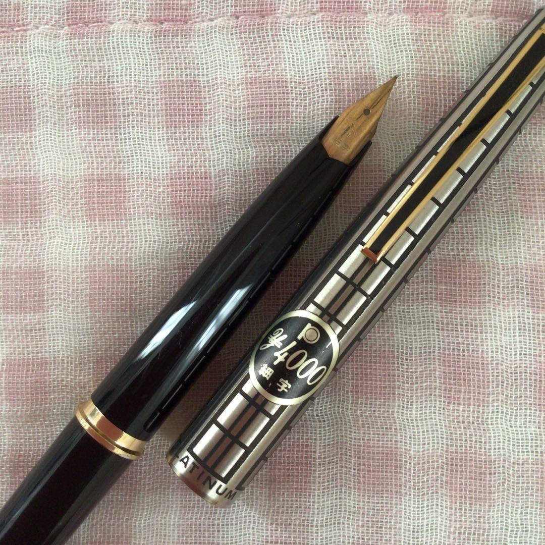 プラチナ 14K 14金 万年筆 ショート 細字 蝕刻 食刻 黒 廃盤