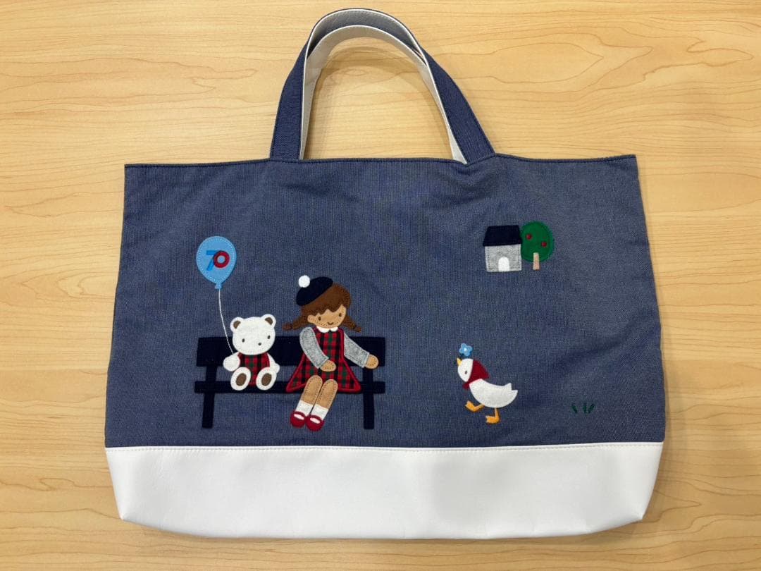 【美品】familiarファミリア70周年　マチ付き　デニムバッグ　神戸本店限定