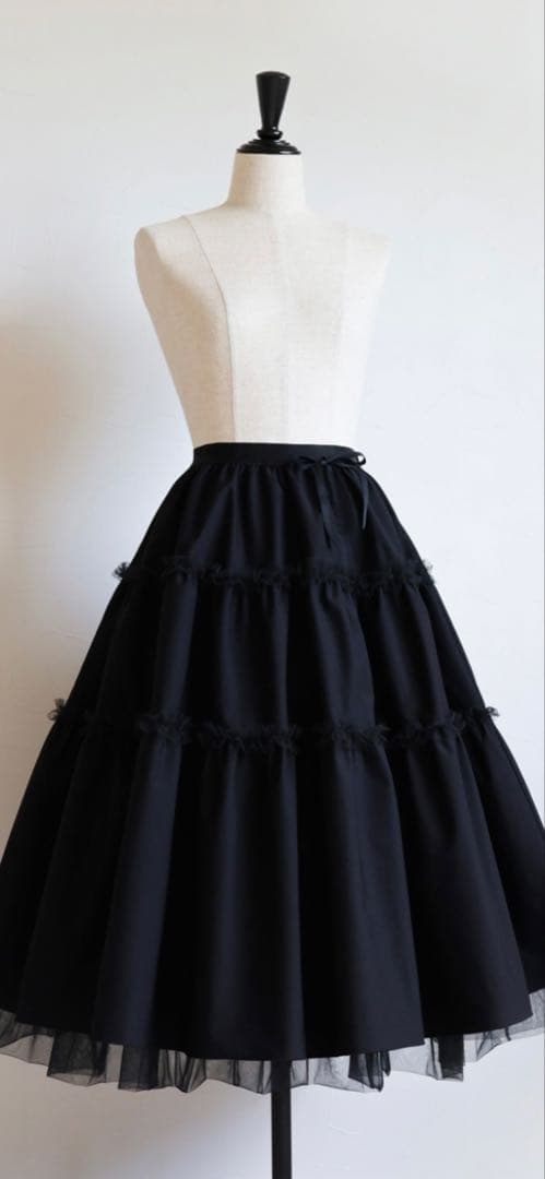 ジョリーミニョン　チュール使い リボンドロストティアードスカート　ブラック♡