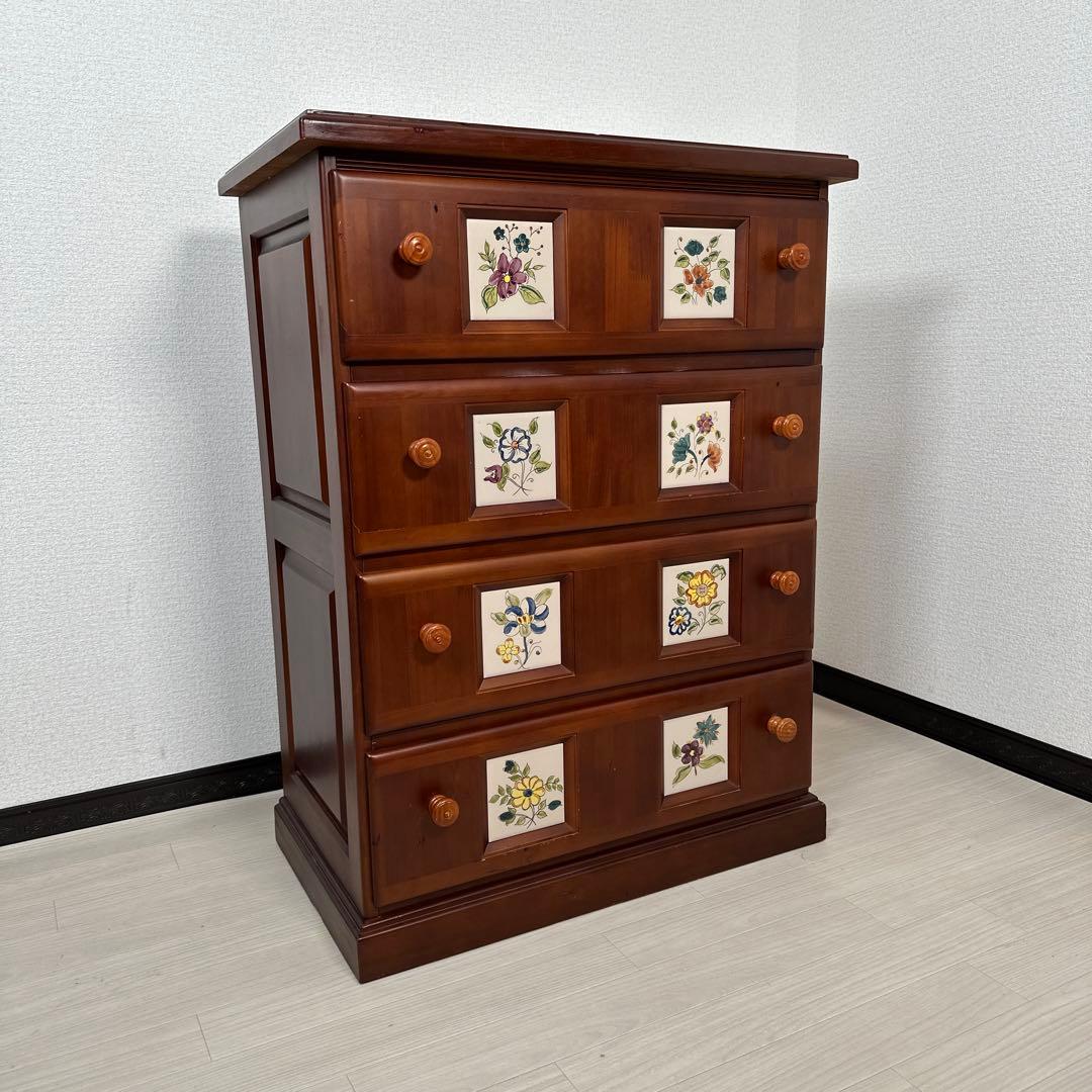 スペイン バレンシアタイル チェスト 木製 4段 タンス カントリー ※i4※