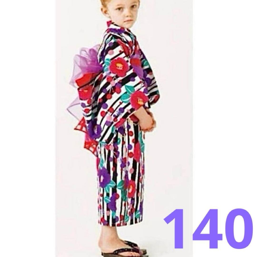 アナスイミニ 浴衣 140 パープル 椿 和モダン クリーニング済み