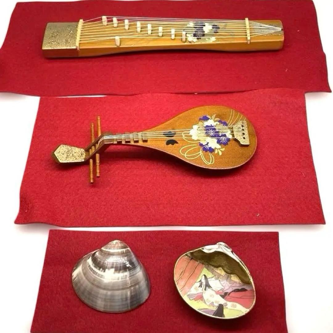 ひな祭り　桃の節句　雛道具　花柄びわ&お琴貝セット
