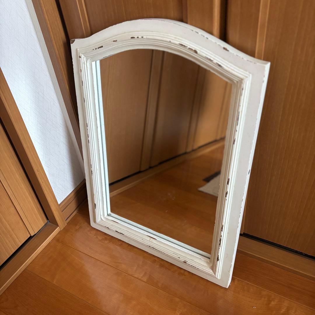 ヴィンテージ風 洋風 アーチ型ホワイトミラー