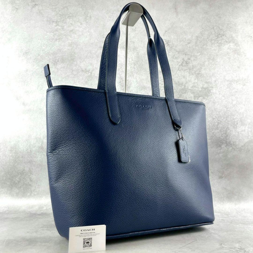 未使用タグ有 コーチ サリバン トートバッグ ビジネス A4可 レザー 紺