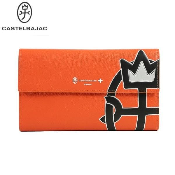 カステルバジャック 牛革 長財布 多収納デザイン オレンジ
