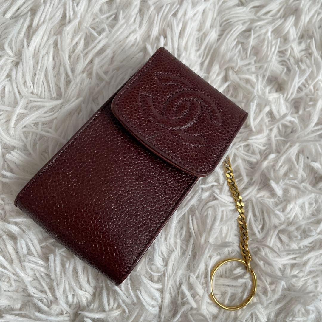 【希少・美品】シャネル キャビアスキン シガレットケース ボルドー ココマーク