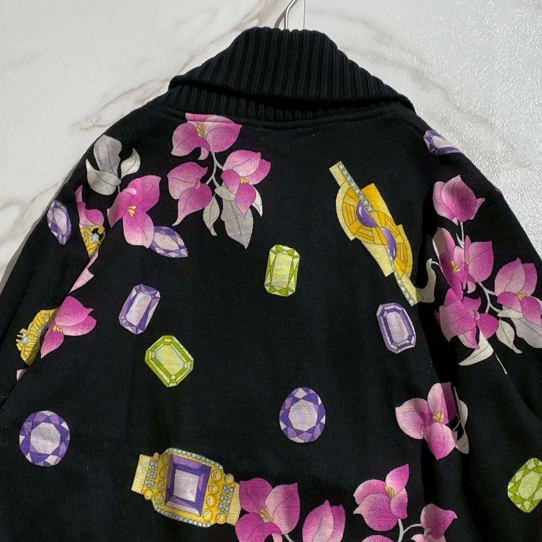 極美品✨レオナールスポーツ ショールカラーニット ウール100 花柄 宝石 42