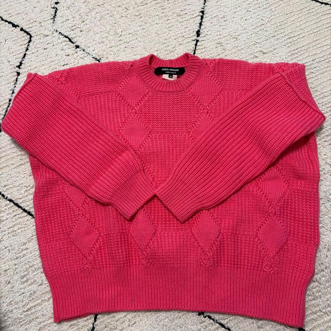 ジユンヤワタナベ　ピンク ダイヤモンド模様 ニットセーター 長袖