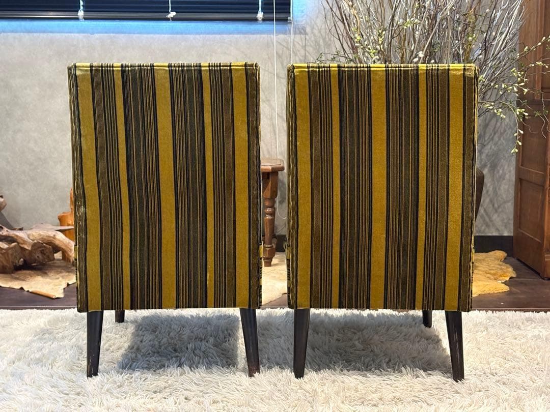 ストライプチェア シングルソファ ファブリック アンティーク ビンテージ SZ