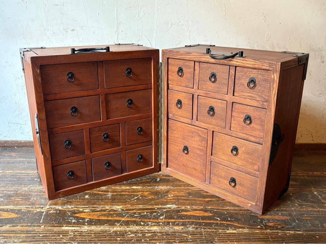 折りたたみ式 薬箪笥 多引出 年代物 インテリア アンティーク 昭和レトロ当時物