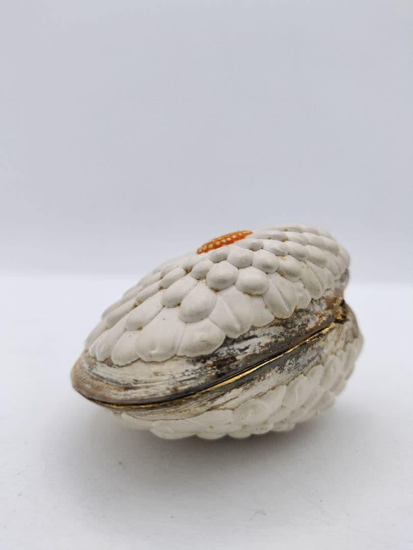 c453 貝香合 置上蛤 有職　島津豊泉 木箱 茶道具 古物