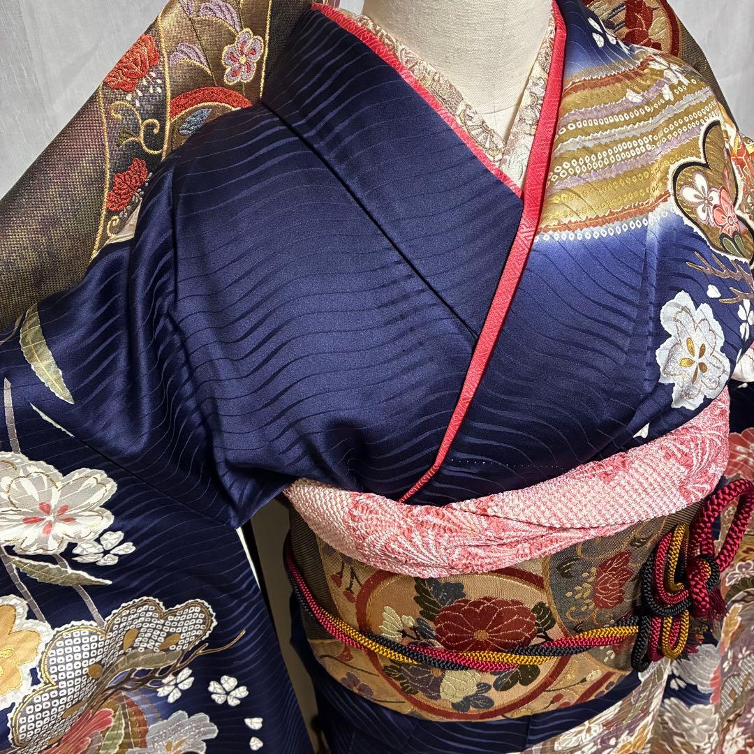 【振袖フルセット】+着付け小物フルセット豪華金彩 四季花文 流水文様 金駒刺繍