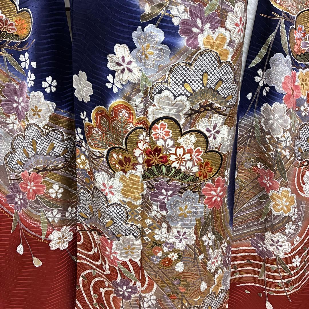 【振袖フルセット】+着付け小物フルセット豪華金彩 四季花文 流水文様 金駒刺繍