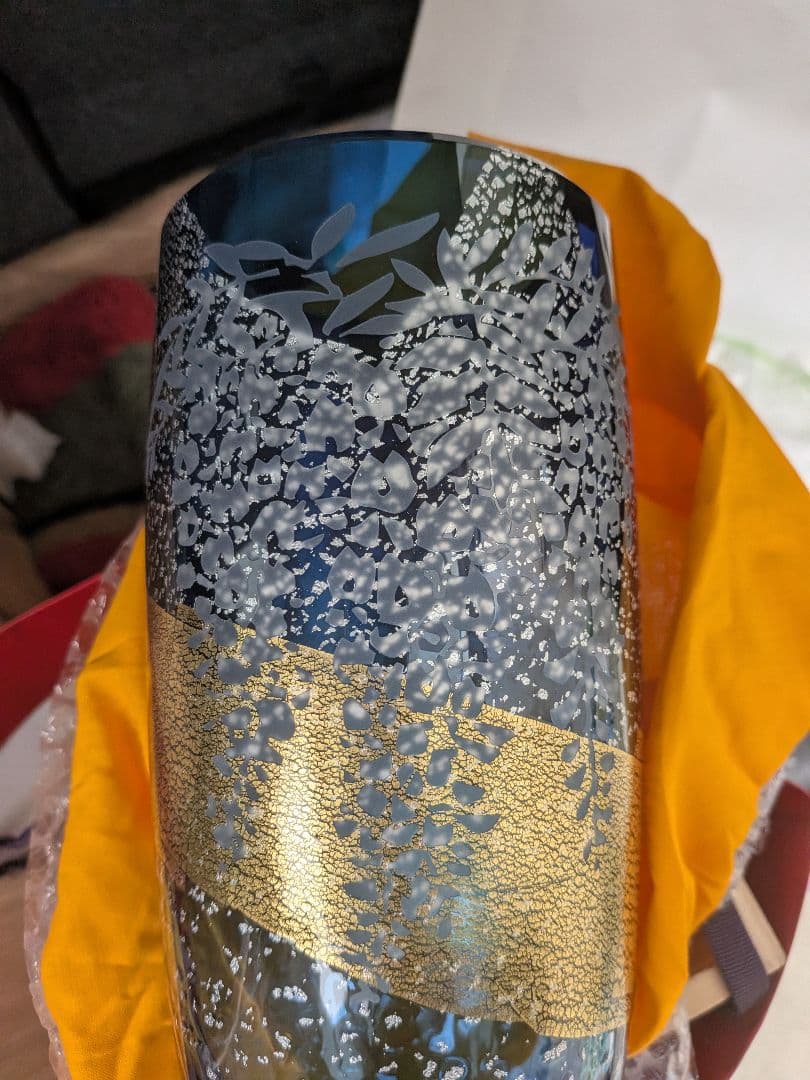 江戸硝子 東洋佐々木ガラス 藤花文様 クリスタル花瓶 伝統工芸品