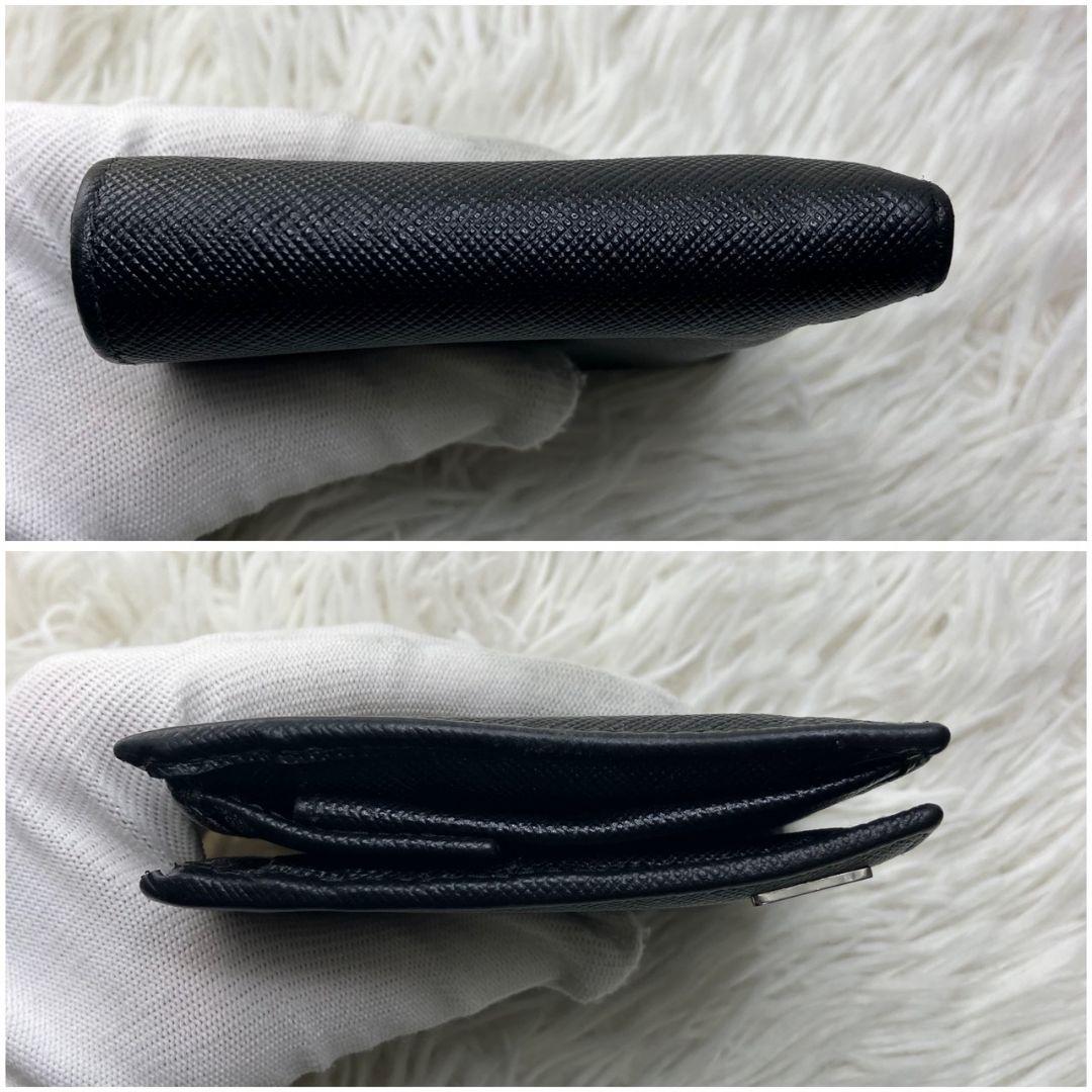 美品 現行✨ PRADAポケット付 サフィアーノ トライアングル 財布 黒