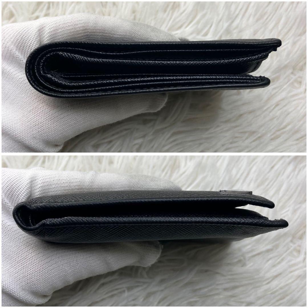 美品 現行✨ PRADAポケット付 サフィアーノ トライアングル 財布 黒