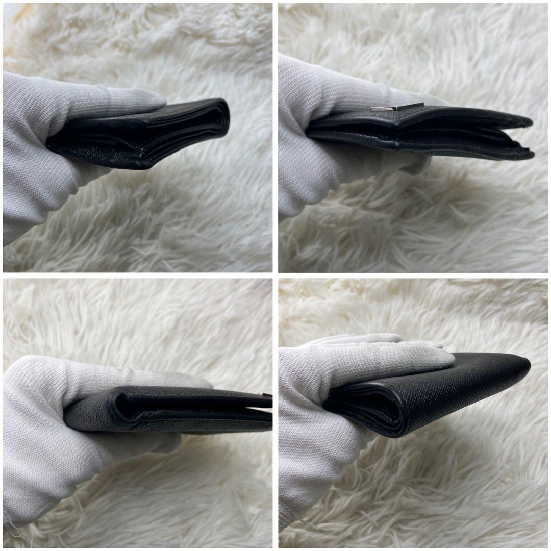 美品 現行✨ PRADAポケット付 サフィアーノ トライアングル 財布 黒
