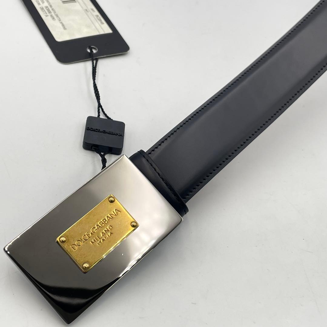 F ドルチェ＆ガッバーナ レザーベルト 真鍮プレート メンズ