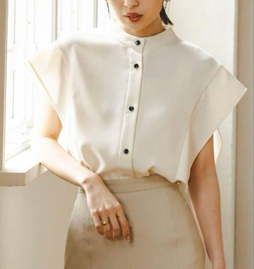 新品 NOBLE ノーブル スクエアースリーブフロントオープンブラウス ホワイト