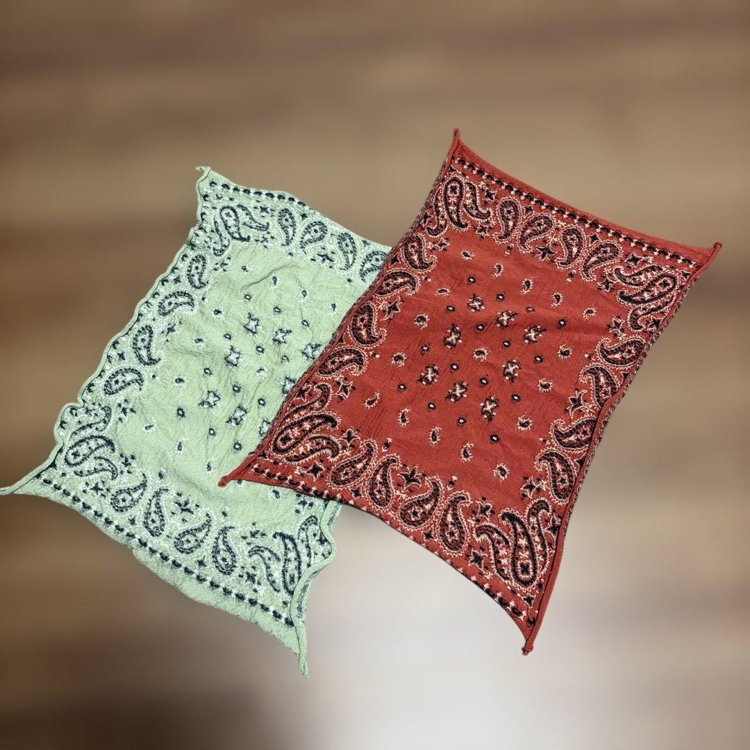 美品　kapital ペイズリー柄 縮絨ウール　バンダナ 赤 緑 2枚セット