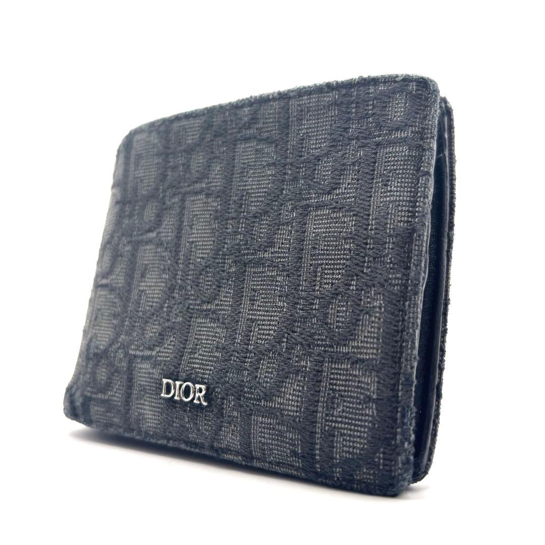 ディオール 二つ折り財布 オブリーク ジャガード トロッター キャンバス グレー
