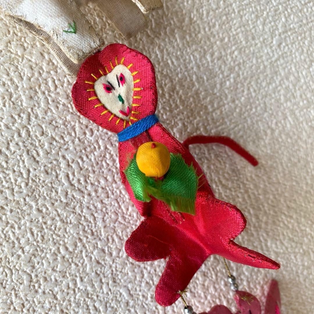 吊るし十二支 サテン古刺繍 壁飾り 笑福護符 ゾディアック魔除 中国製ビンテージ