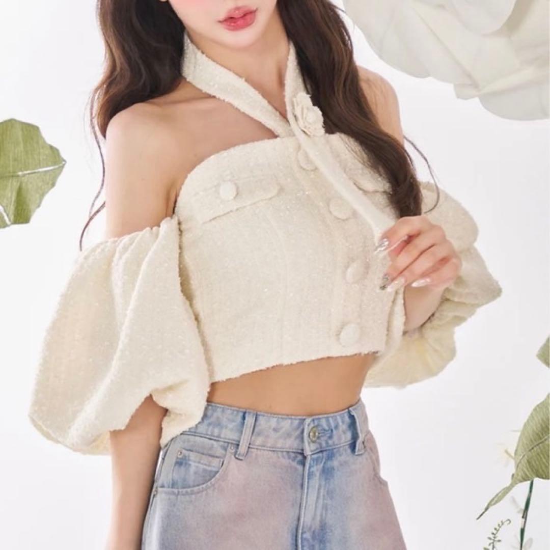 Darich ホルターネックオフショルツイード トップス