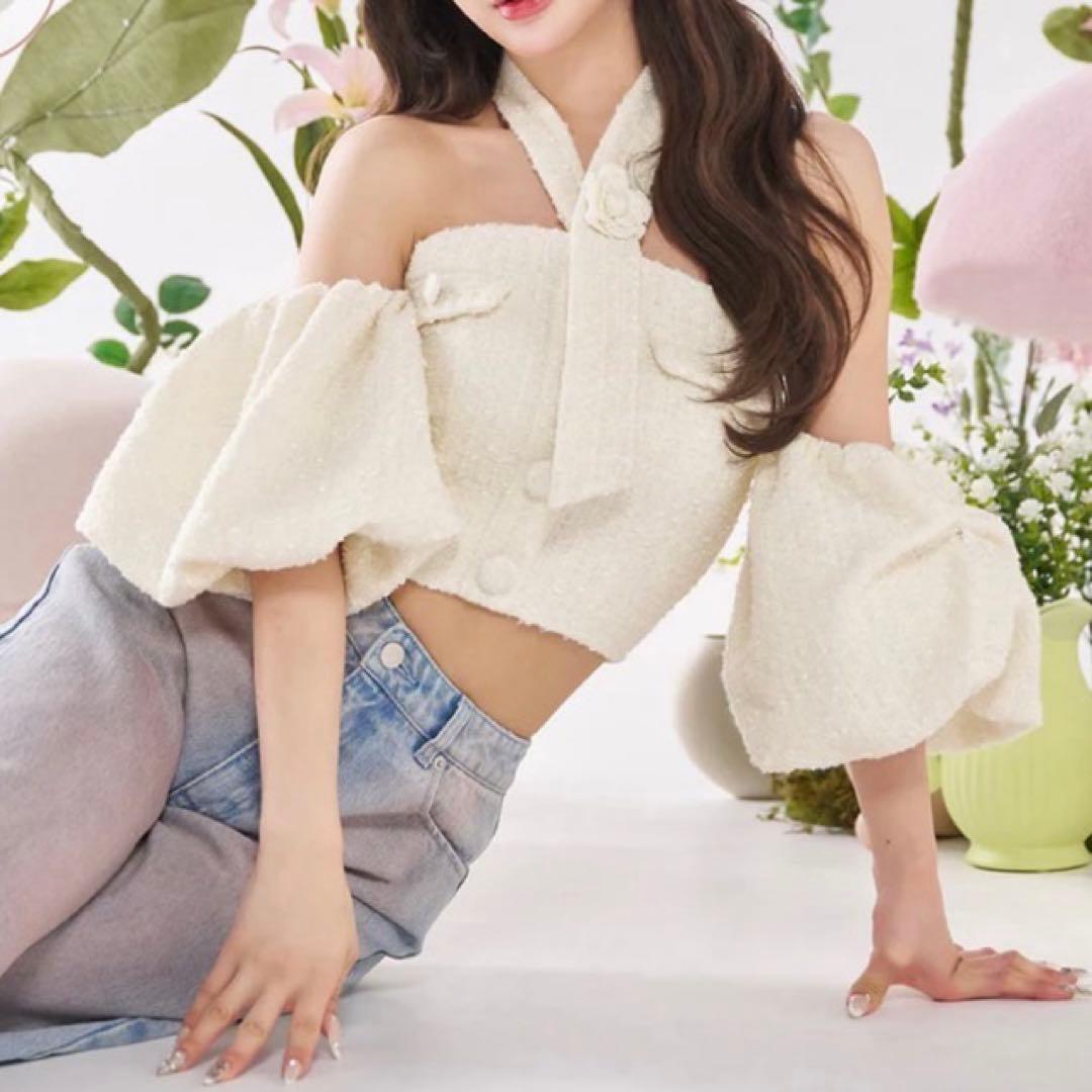 Darich ホルターネックオフショルツイード トップス