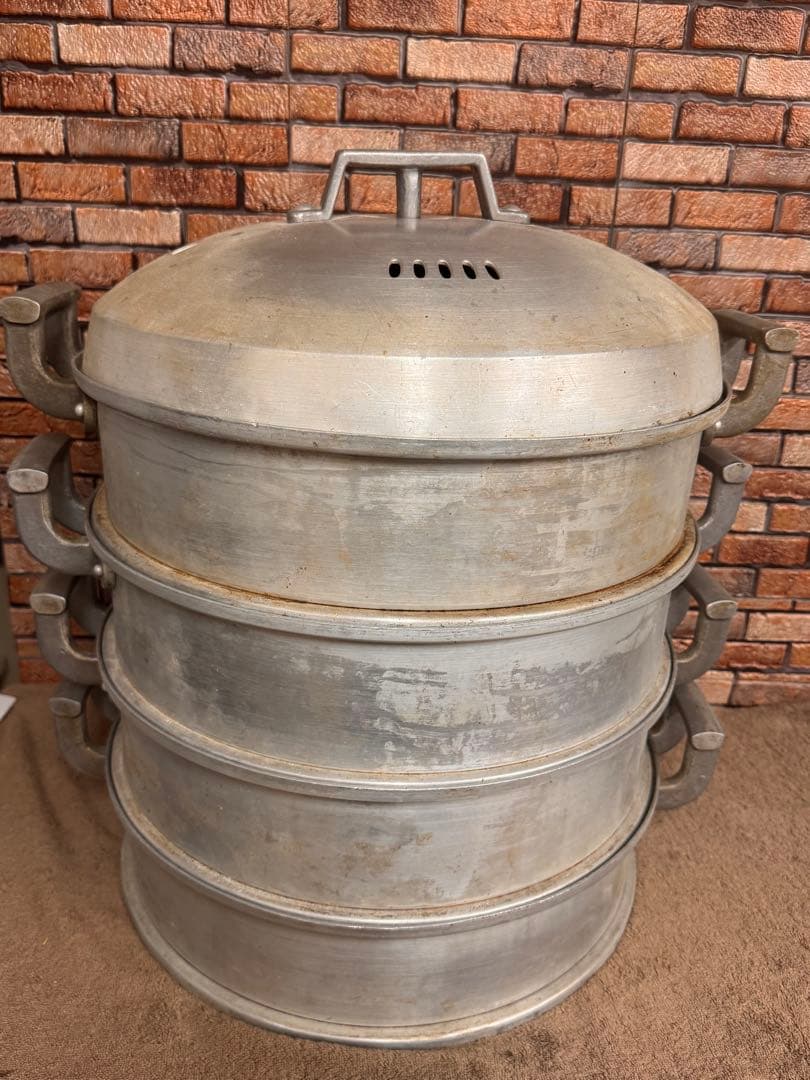 アルミ製 大型 蒸し枠 4段 セット 網7枚付属 外径45cm 水槽なし調理器具