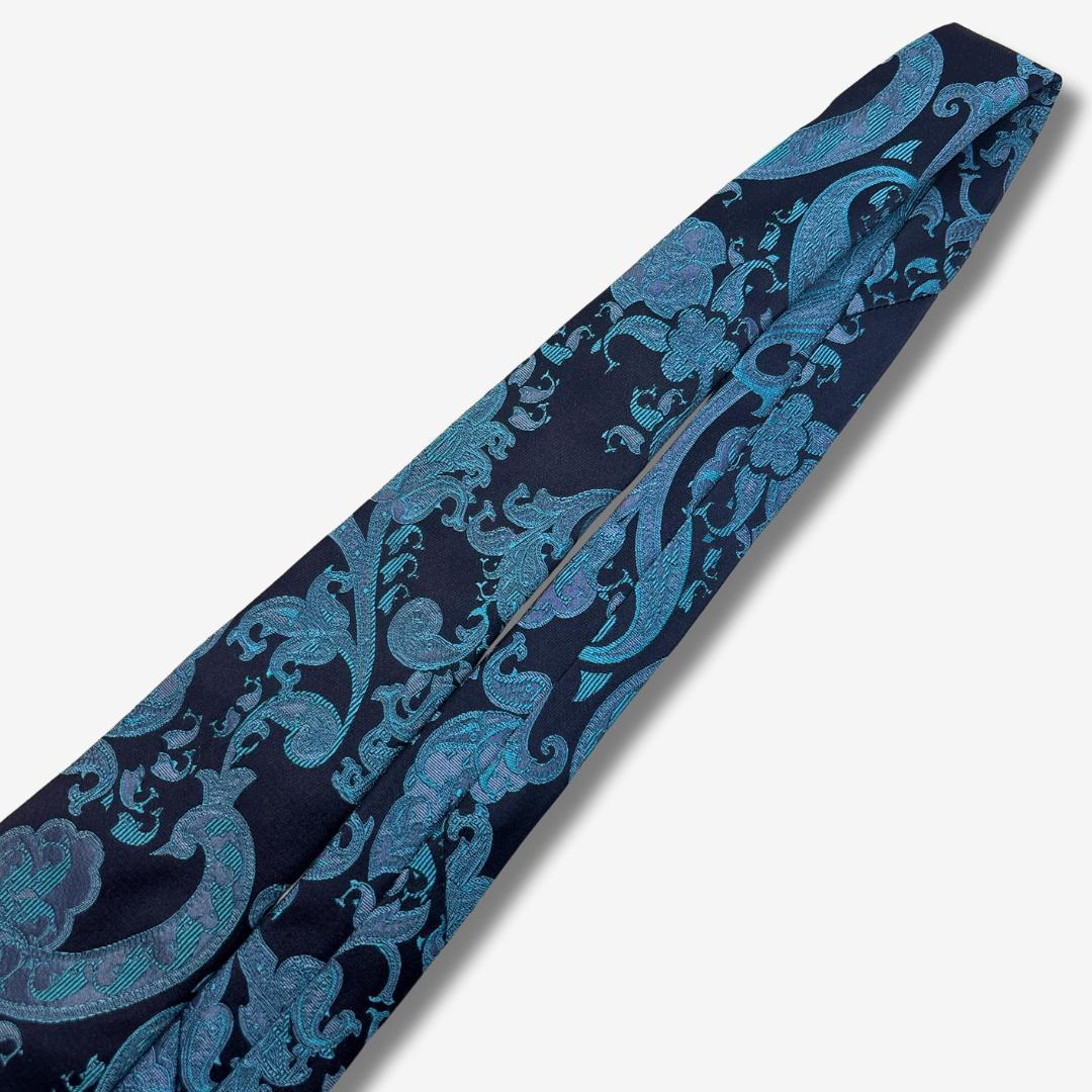 GUCCI シルクネクタイ ペイズリー柄 ネイビー×ターコイズ