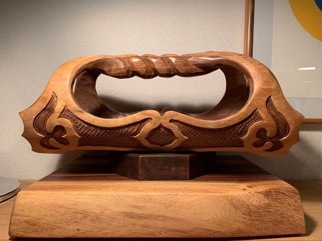 レア 二風谷 アイヌ木彫 カワナノ作 作家もの 祭具 籠 民藝 川奈野