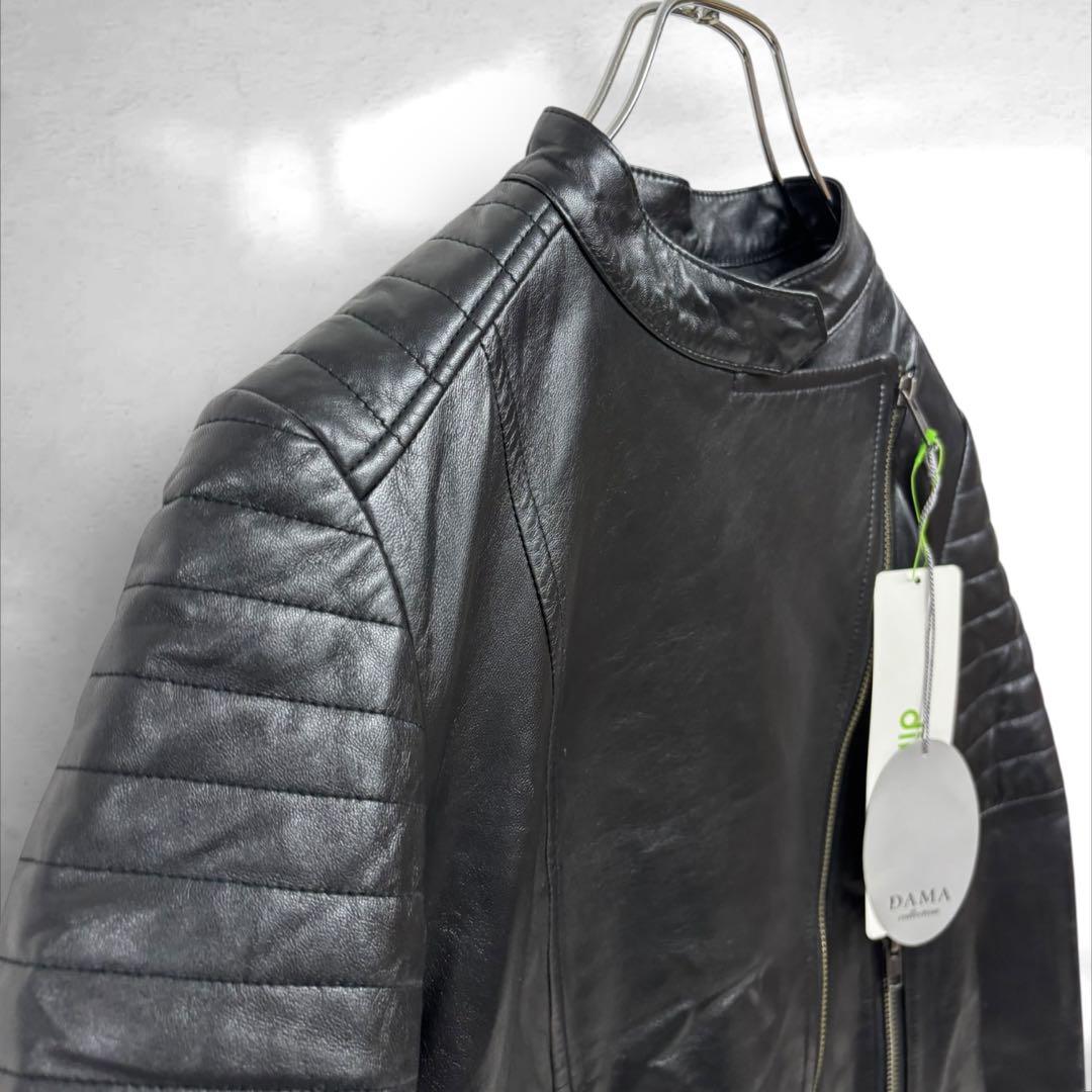 未使用品　羊革100 ダーマコレクション　レザーライダースジャケット 黒S（A1