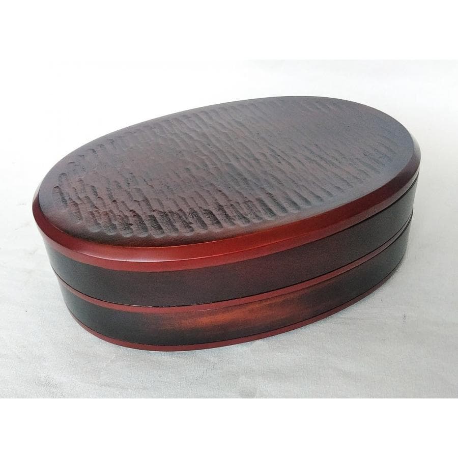 木製 重箱 おせち 漆塗 小判型 二段重 ノミ目9寸27cm 線古代朱 弁当箱