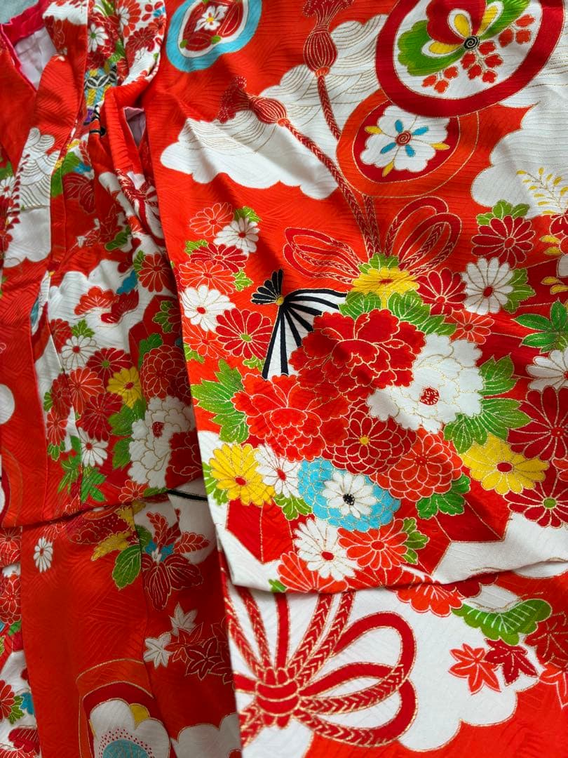 七五三　３歳　着物　アンティーク　被布　セット　正絹