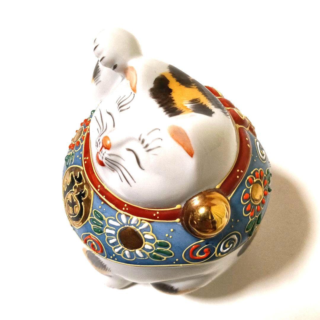 希少 九谷焼 招き猫 金三毛 Maneki Neko 手描き