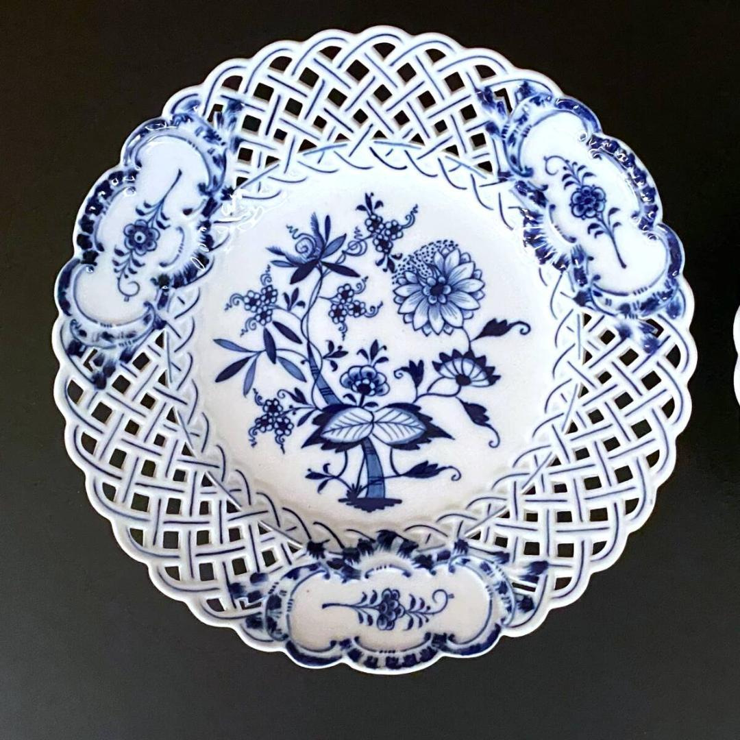 【美品23.5cm】マイセン☆ブルーオニオン☆メッシュプレート2枚セット☆１級品