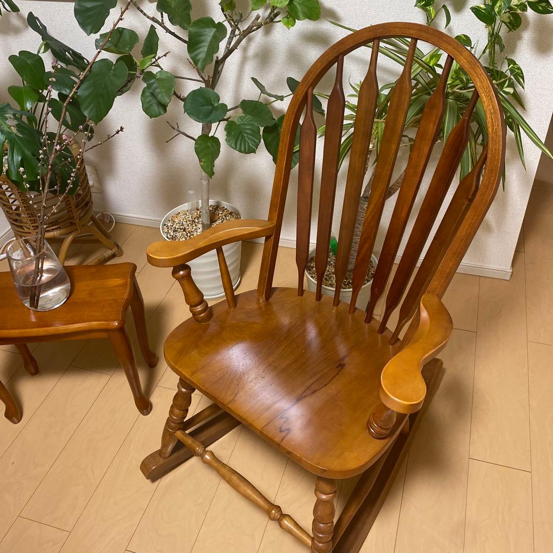 【やすこ】木製ロッキングチェア アームレスト付き