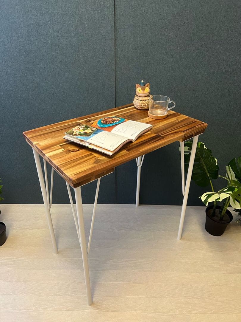 【送料無料】 テーブル 長方形65cm 45cm アカシア アイアンボルト連結脚