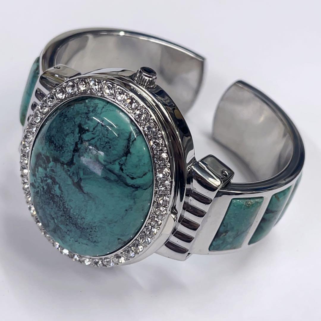 Liebe リエベ シェル文字盤 ターコイズ クリスタル 開閉式 バングル時計