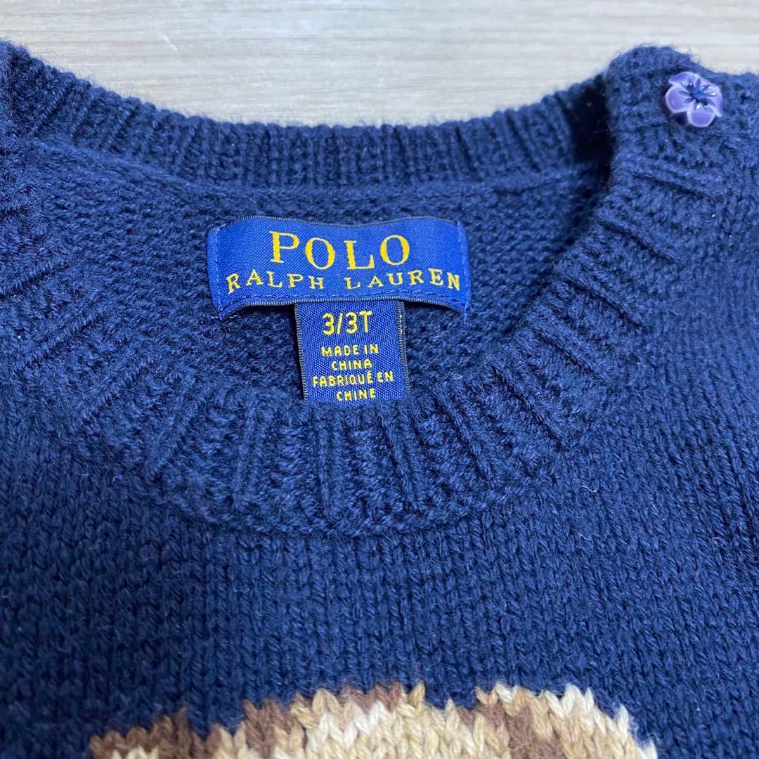 ポロラルフローレン　キッズ100 ポロベア　クマ　ネイビー　長袖ニットワンピース