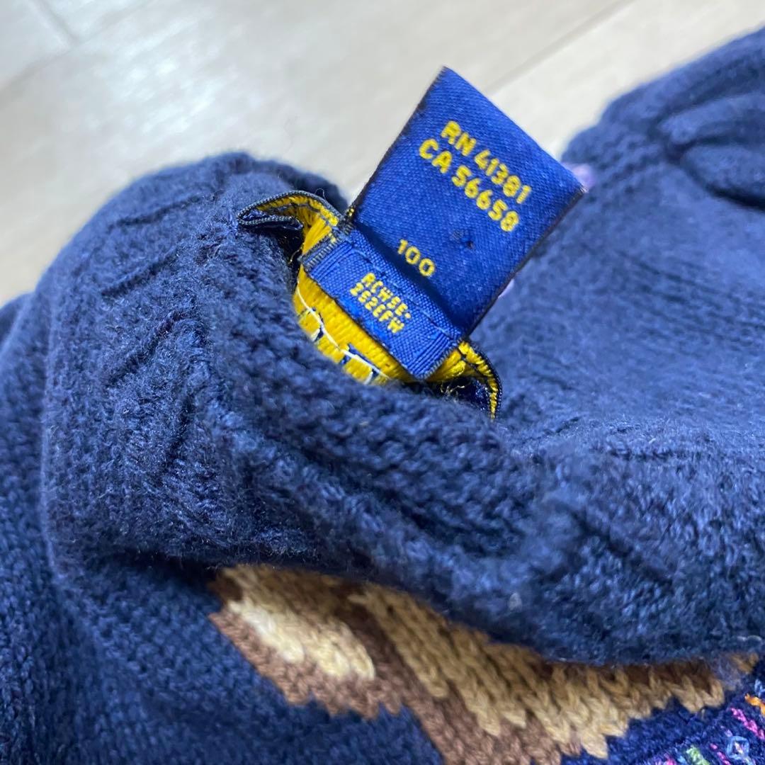 ポロラルフローレン　キッズ100 ポロベア　クマ　ネイビー　長袖ニットワンピース