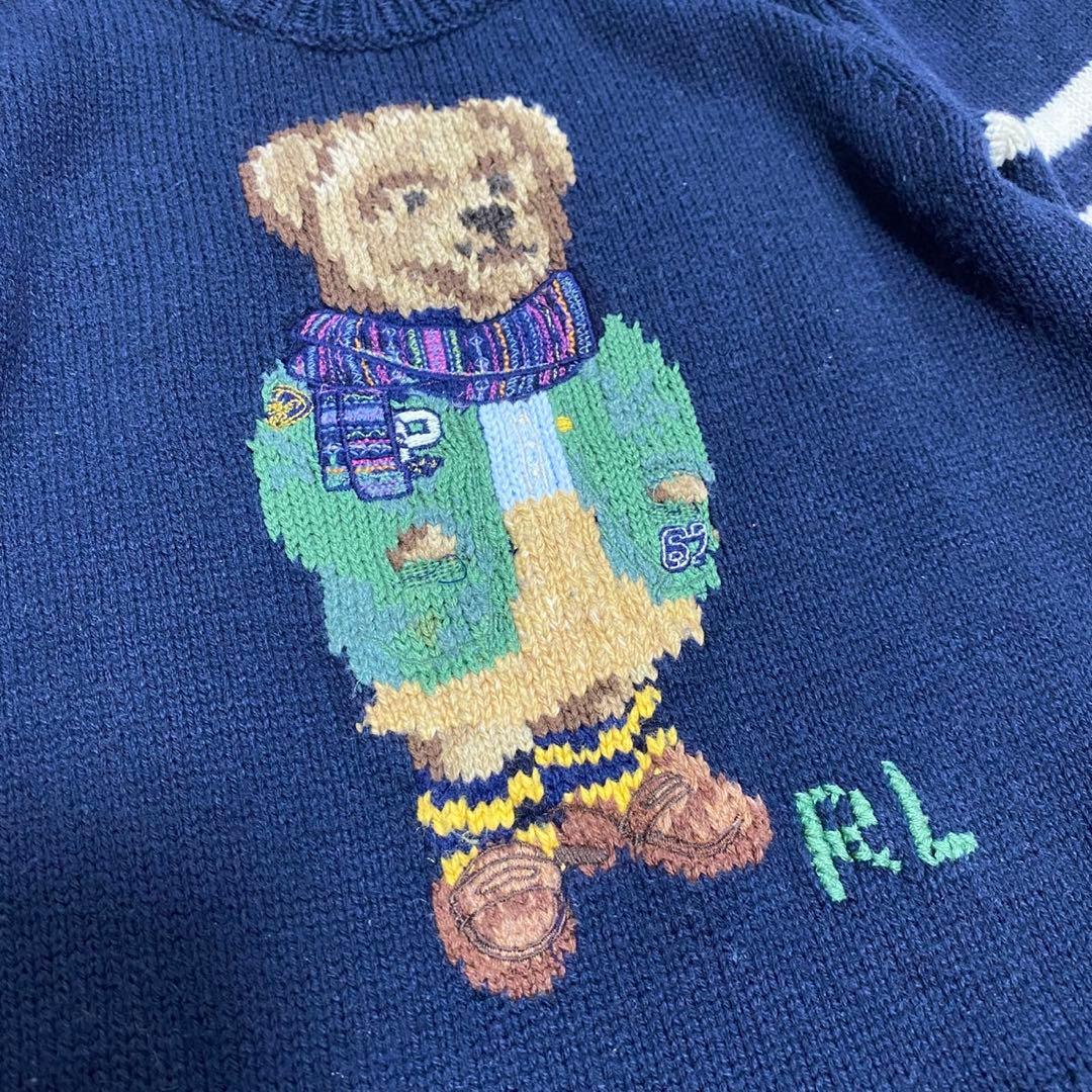 ポロラルフローレン　キッズ100 ポロベア　クマ　ネイビー　長袖ニットワンピース