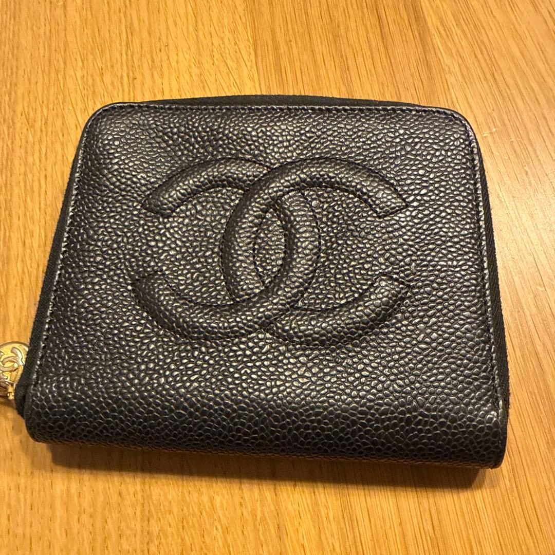 c*読様 CHANEL 二つ折り財布 ブラック キャビアスキン