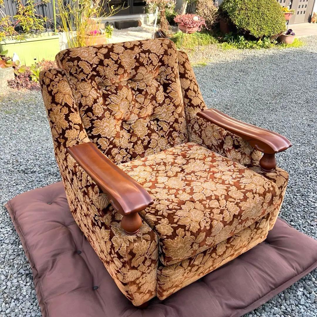 昭和レトロ ベロア ソファ 1人掛け 花柄 ヴィンテージ vintage 古家具