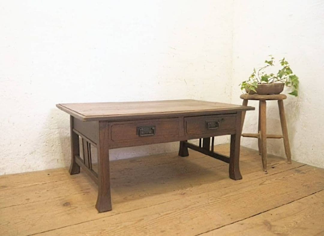 1086 アンティーク　栗の文机　ローテーブル　引き出し　収納　レトロ　大正浪漫