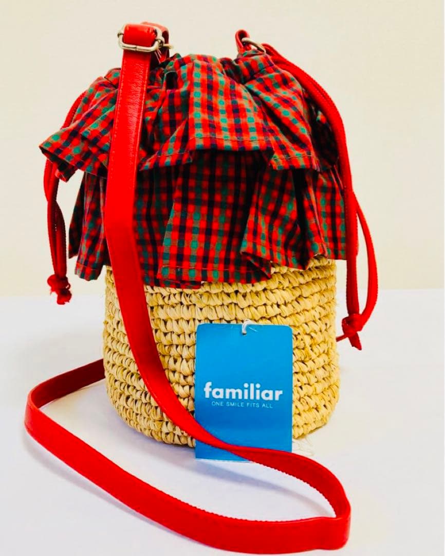 ファミリア かごポシェット 赤チェック 新品未使用